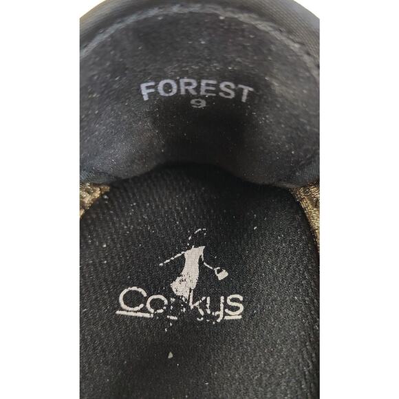 Corkys Forest 9 Gold Stretch Woven Peep Toe Cross Straps Mary Jane Sandals Flats - Picture 8 of 8